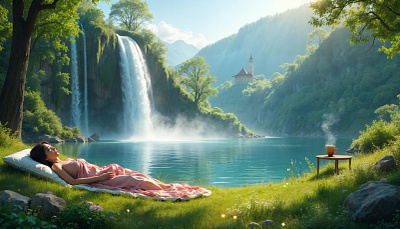 a serene and dreamy landscape that evokes a sense of tranquility ai graphic design peaceful poster