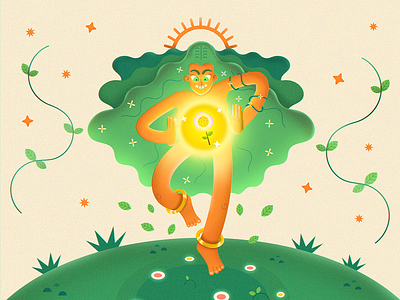 Mother Nature's Creation art characterdesign colorful contrast daisy flower green illustration illustrator life magic mother nature nature orange photoshop plants power stylized vector