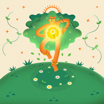 Mother Nature's Creation art characterdesign colorful contrast daisy flower green illustration illustrator life magic mother nature nature orange photoshop plants power stylized vector