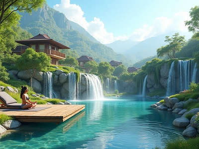 Wellness Dreams Landscape Waterfall design graphic design meditation poster