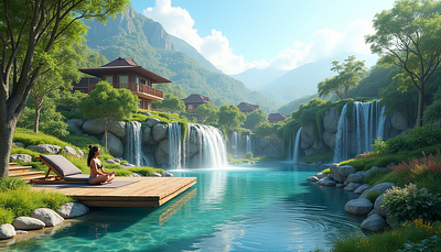 Wellness Dreams Landscape Waterfall design graphic design meditation poster