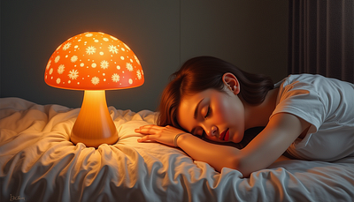 Dreamscape with The Enchanted Mushroom Lamp ai graphic design mushroom lamps poster ui wall art wallpaper