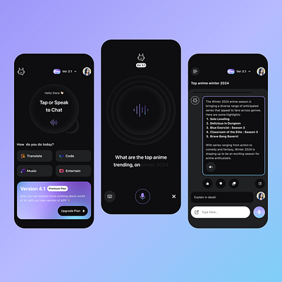 AI Chatbot Mobile App ai chatbot dark mode gradient mobile design saas ui