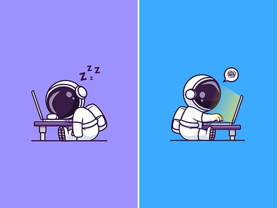 I have Two Mode🧑🏻‍🚀💻 activity astronaut branding character computer cute doodle dream flat icon illustration laptop logo sleep sleepy space technology tired work workspace