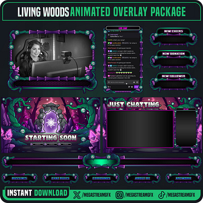 Purple Magical Forest Overlay Pack | Stream Overlay fantasy overlay