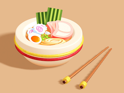 3D ramen dish 3d asian bowl chopsticks dish egg food meat noodles ramen render soup spline