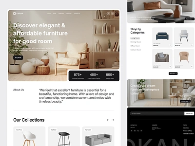 Okana - Furniture Landing Page clean design furniture furniture landing interior design interior landing page interior studio landing page ui uiux web design web development