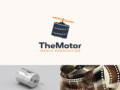 The motor media logo black white branding creative dc motor logo electric motor entertainment film reel film strip flying illustrator cs5 logo design media business media production minimal motor motor engine motor logo motor media logo propeller the motor media