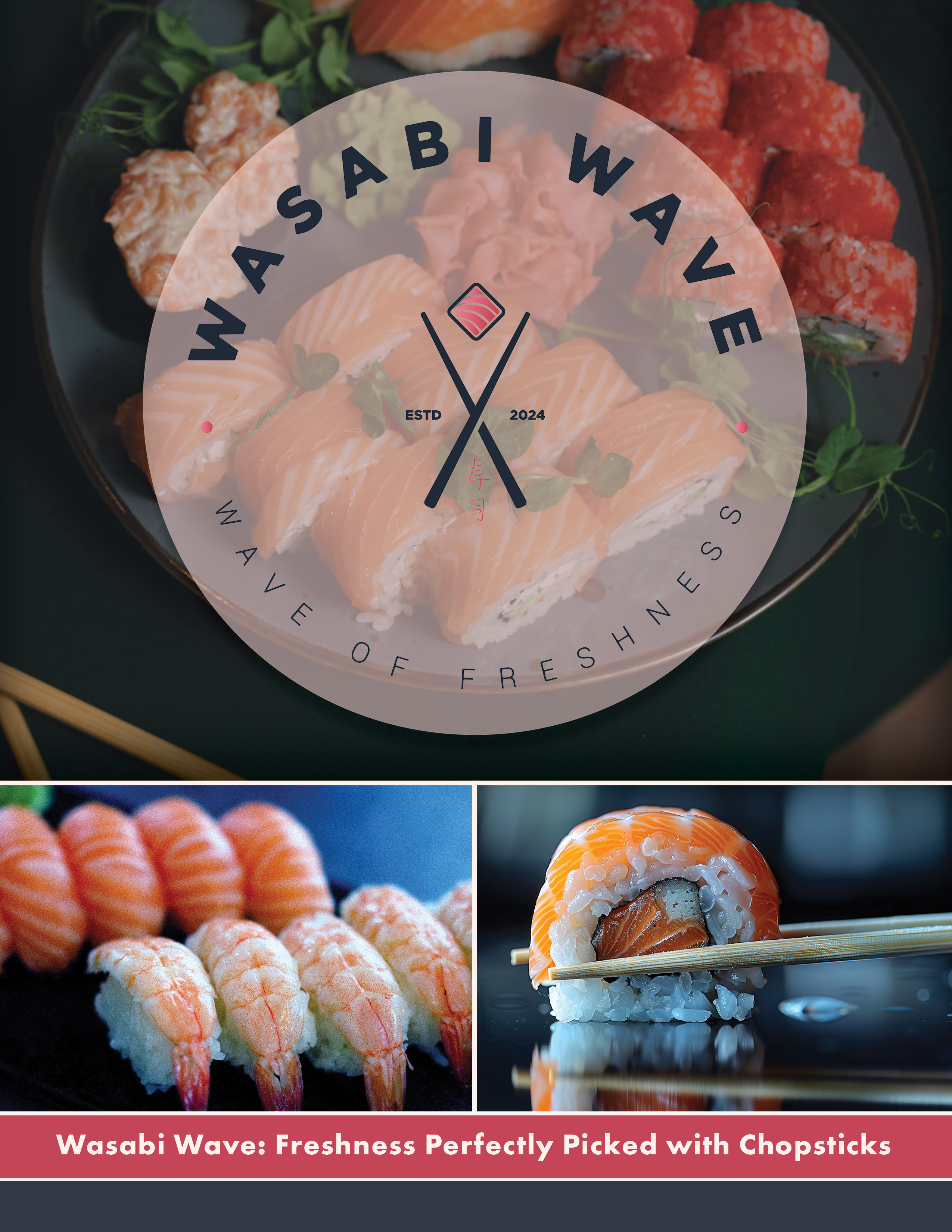 WASABI WAVE - PDF PORTFOLIO branding chopsticks design graphic design logo portfolio restuarant sushi typography visual designs