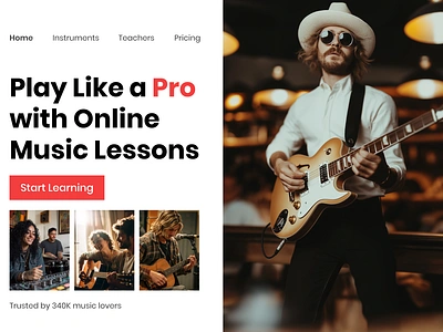 Online Music Lessons landing page cta design figma landing page learning lessons music photos ui ux website design