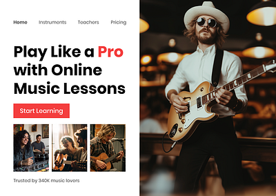 Online Music Lessons landing page cta design figma landing page learning lessons music photos ui ux website design