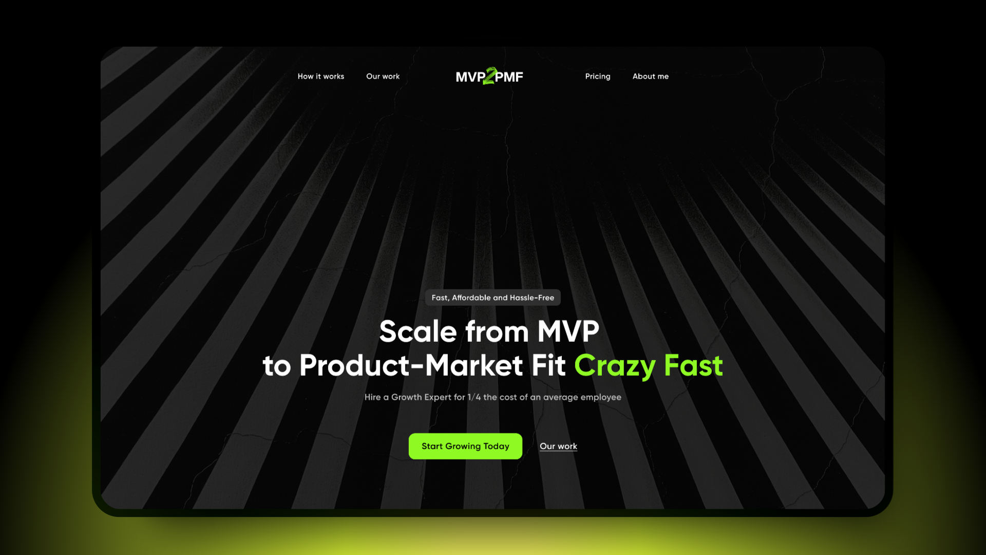 Hero Concept for a Growth Agency agency black concept dark mode exploration green growth hero mobile mvp pmf scale unique header