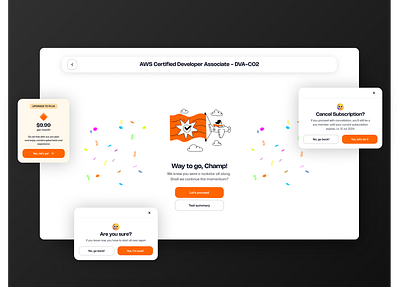 Web: Assets for Certification Preparation Platform app application assets black branding cancel certeze certifications emoji illustration modern orange pro subscription web webapp