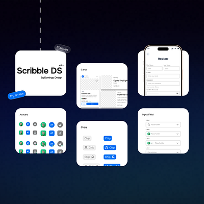 Scribble DS By Domingo branding color styles component library dark mode design system design tools figma figma variables landing page light mode mobile app mobile desktop interface responsive design saas scalable ui typography system ui design ux design web app website