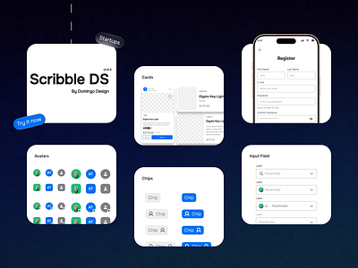 Scribble DS By Domingo branding color styles component library dark mode design system design tools figma figma variables landing page light mode mobile app mobile desktop interface responsive design saas scalable ui typography system ui design ux design web app website