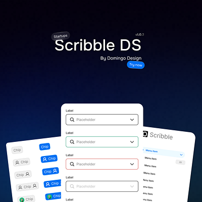 Scribble DS By Domingo accessibility branding color styles component library dark mode design system design systems design tools dropdowns figma variables landing page light mode mobile app responsive design saas tools scalable interfaces typography system ui design ux design web app