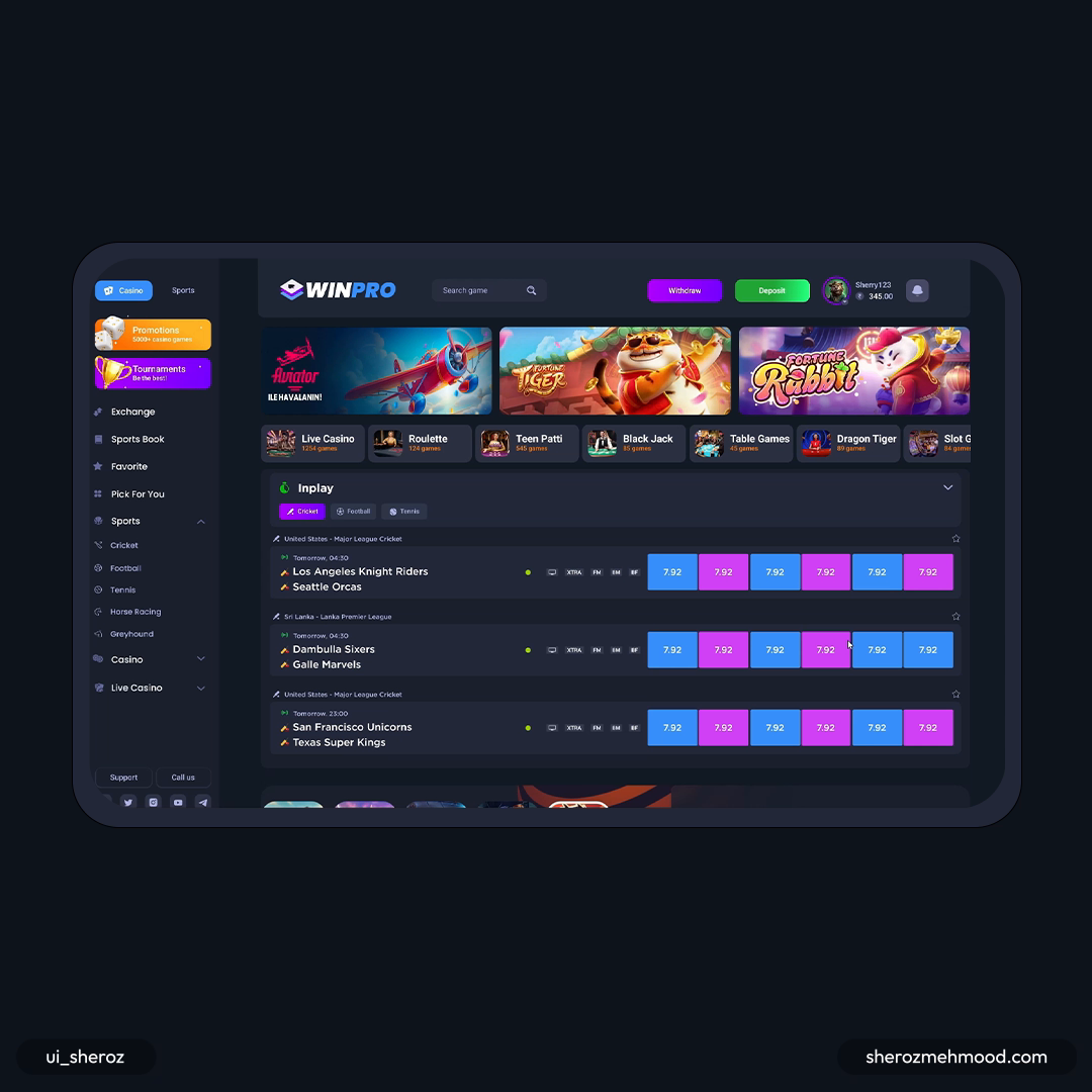 Example of Casino & Sports Betting App UI Design