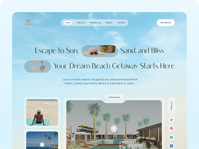 Beach Landing Page - Athena Private Beach animation beach beach landing page blue carousel clean layout creativity figma figma design glassmorphism gradient innovative interaction landing page ocean resort ui visual inspiration wave