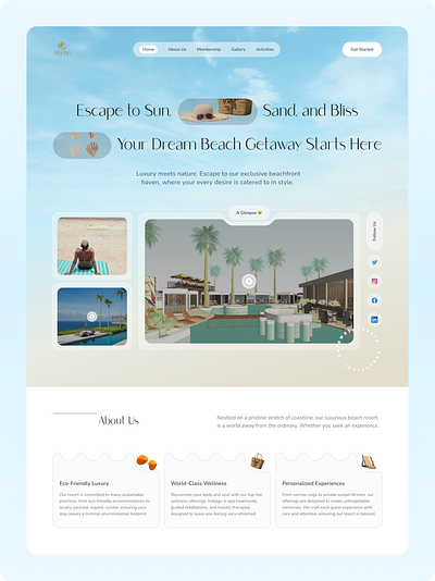 Beach Landing Page - Athena Private Beach animation beach beach landing page blue carousel clean layout creativity figma figma design glassmorphism gradient innovative interaction landing page ocean resort ui visual inspiration wave