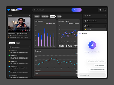 Tensor - Analyze video with AI ai ai app ai dark mode ai design product ai landing page ai product ai product design ai web ai website analyze branding dark dashboard dark mode dashboard dashboard design design for ai desktop illustration minimal design ui design