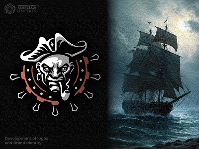 Pirate Logo branding dmitriy dzendo designer logo maritime pirate logo nautical pirate logo pirate adventure logo pirate branding logo pirate captain logo pirate design logo pirate face logo pirate head logo pirate identity logo pirate themed logo pirate wheel logo sea pirate logo