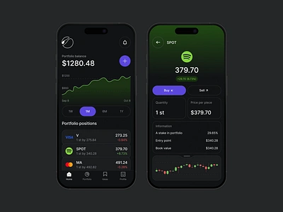 Stock Trading App dark mode design finance fintech interface invest app investment mobile stocks stocks app trading trading app ui ux