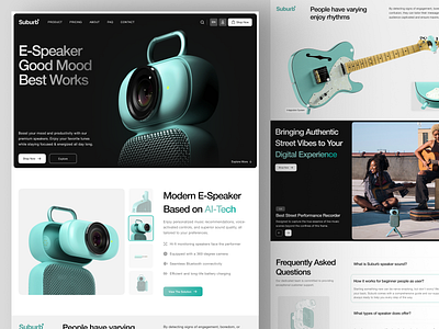 Suburb - Electric Speaker Landing Page audio bluetooth branding camera design ecommerce figma interaction landing page loudspeaker megaphone mic microphone online shop product design shop sound speaker suburb web design