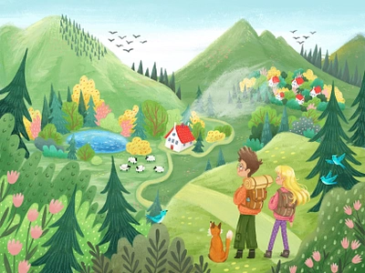 Hiking art awesome background beautiful character design children book childrens book cute illustration kidlitart kids book landscape travel view