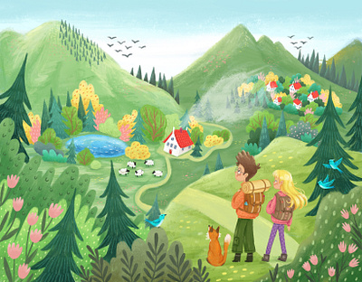 Hiking art awesome background beautiful character design children book childrens book cute illustration kidlitart kids book landscape travel view