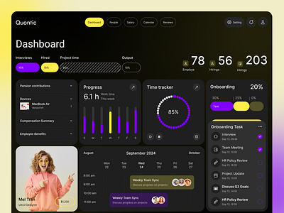 Quontic - HR Management Dashboard admin panel b2b dashboard design employee management hr hr managements human resources saas statistic stats uiux website design