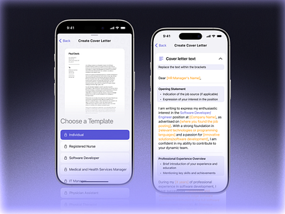 Resume & CV Builder App for IOS app app store builder cover letter cv dark design editor interface ios iphone mobile modern resume templates text ui ux