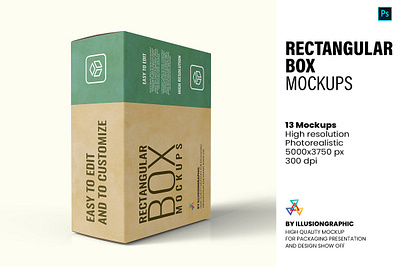 Rectangular Box Mockups - 13 views box branding cardboard carton container design display gift illustration isolated merchandise mock up mockup object pack