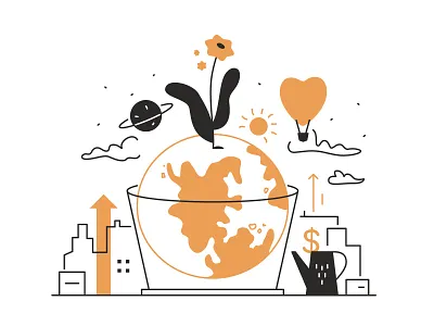 Save the Planet earth flower illustration line design planet save