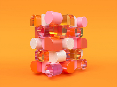 Abstract 3D 3d abstract cylinders glass illustration orange pink plastic