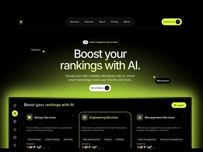 ElevateAI animation branding clean dark mode dashboard graphic design hero section landing page logo minimal modern motion graphics ui uiux web3