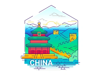 China china design east famous place great wall illustration journey line oriental pagoda temple travel traveling vacation