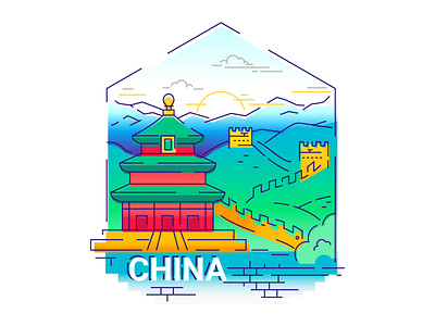 China china design east famous place great wall illustration journey line oriental pagoda temple travel traveling vacation