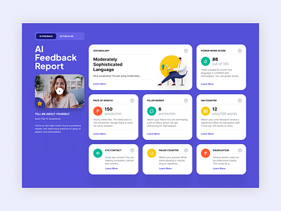 AI Feedback Report action plan ai ai feedback ai practice analytics cards ui coaching e learning education feedback interview online courses personalized experience product design recording report ui design ux design web app web design