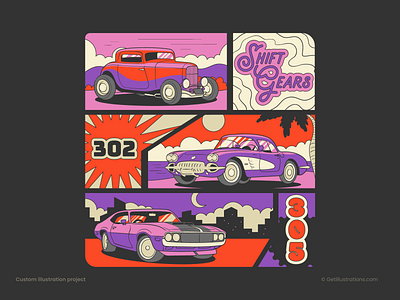 Shift Gears - Retro illustration branding car car illustration custom illustration emblem gear logo getillustration graphic design illustration logo design logotype outline retro style shift shift gears t shirt design t shirt illustration type logo vector vector illustration