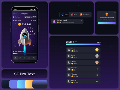 Rocket Rush app blockchain clicker design clicker game crash crypto design gaming hamster combat product design startup tap game tap to earn telegram app telegram clicker telegram mini apps ui ux web web3 clicker