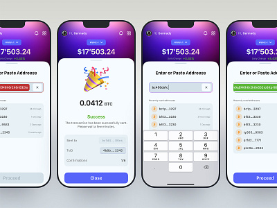 Crypto Send to External address app bitcoin btc coin crypto designing detail eth input ios process product sent success token transfer ui ux wallet