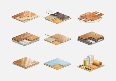 Flooring icons illustrations realistic