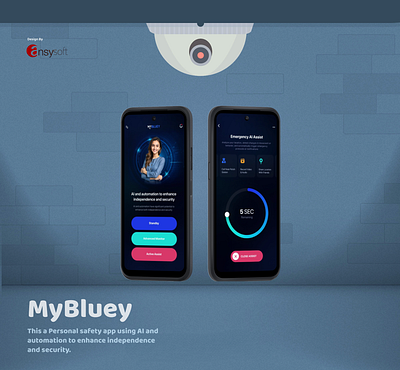 The app named "MyBluey" designed by Ansysoft. adobephotoshop ai automation independence mobileapp personal safety app security