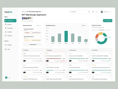 Task Management Tool approved charts completed createporject createtask dashboard declined graphs green management nft nftproject projects saas taskmanagement tasks tool ui ux whitemode