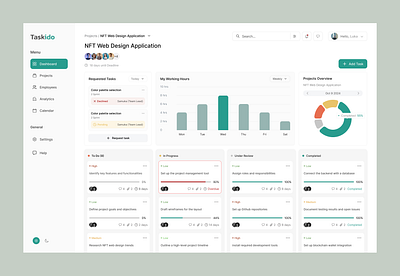 Task Management Tool approved charts completed createporject createtask dashboard declined graphs green management nft nftproject projects saas taskmanagement tasks tool ui ux whitemode