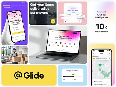 Glide Movers & Truck - UIUX Case Study ai assistant app design branding case study delivery filllo glide marketing website movers product design saas transportation website