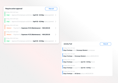 Action Approval Component approval ui finance payroll ui design