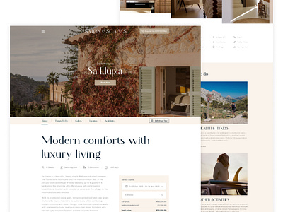 Property page for luxury real estate rentals amenities book now branding design design inspiration figma luxury property page real estate rental responsive spain travel typography ui uiux design ux vacation web website design