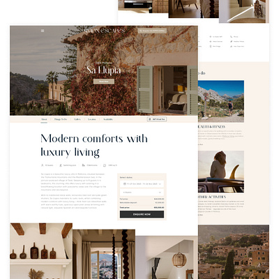 Property page for luxury real estate rentals amenities book now branding design design inspiration figma luxury property page real estate rental responsive spain travel typography ui uiux design ux vacation web website design