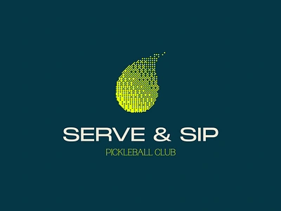 Serve & Sip athletic brand identity energizing halftone logo design minimalistic pickleball restaurant